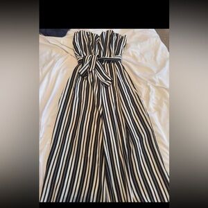 Striped side zip up pants romper size Medium